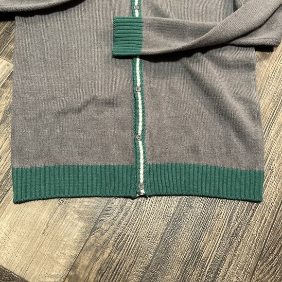 Wizarding World Harry Potter Slytherin crest patch Cardigan Green Gray M EUC - Picture 5 of 6